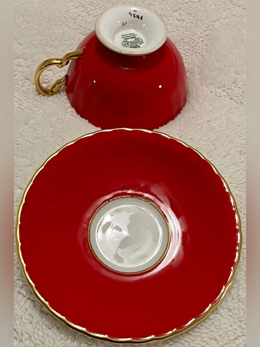 🍑Aynsley Orchard Fruit 1034 Vintage UK Fine Bone China 24K Gold Tea Cup & Saucer